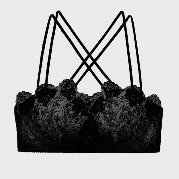 Luxe Floral Embroidered Lace Push Up Criss Cross Bra - Picture 4 of 9